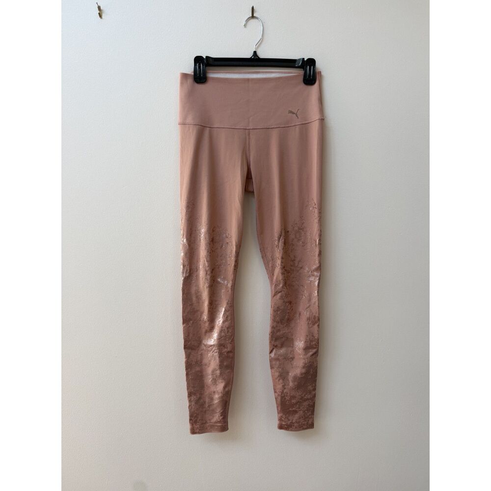 PUMA Premium Blush Pink Rose Gold Foil Performance Leggings M/8